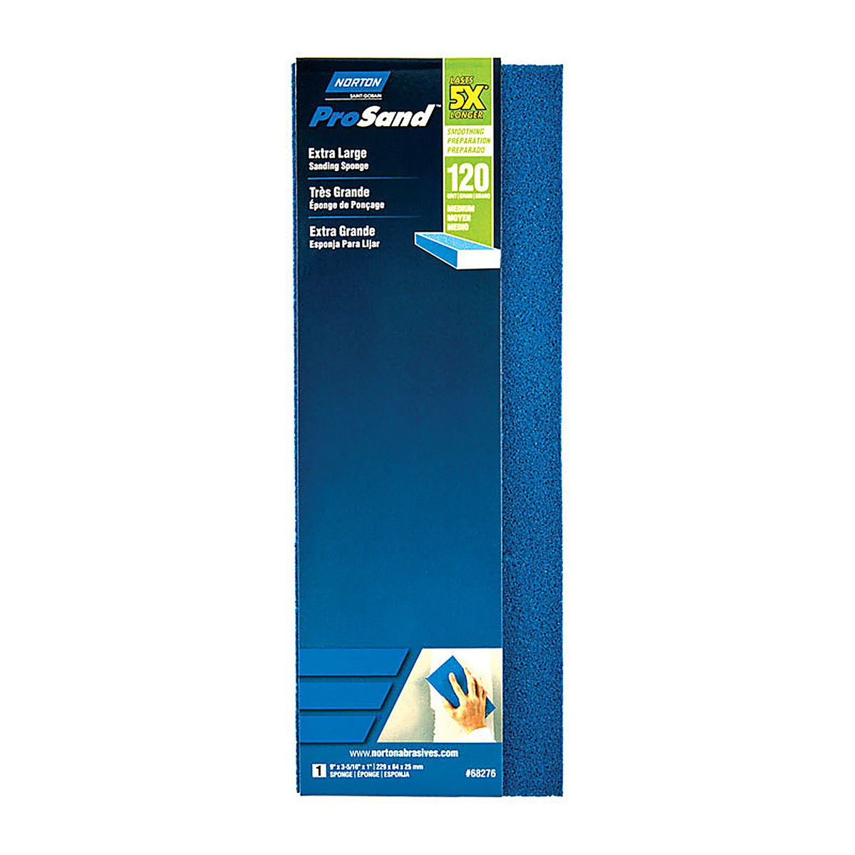 Norton - 07660768276 - Prosand 9 In. L X 3-5/16 In. W X 1 In. 120 Grit Medium Extra Large Sanding Sponge