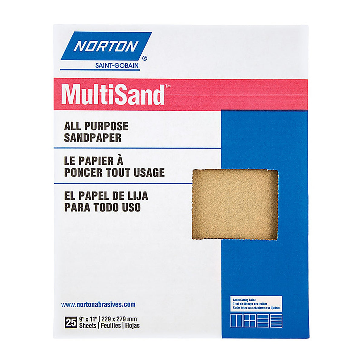 Norton - 07660700354 - Multisand 11 In. L X 9 In. W 220 Grit Aluminum Oxide All Purpose Sandpaper 25 Pack