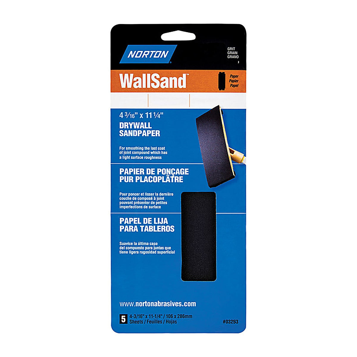 Norton 7660701887 WallSand 11-1/4 in. L x 4-3/16 in. W 80 Grit Silicon Carbide Sanding Sheet 5/Pack