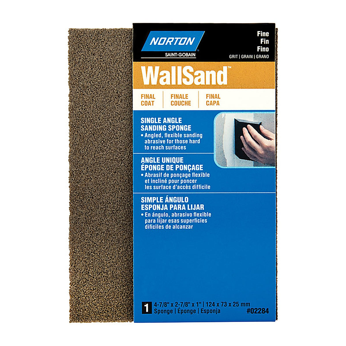 Norton 7660702284 WallSand 4.88 in. L x 2.88 in. W x 1 in. Fine Single Angle Sanding Sponge
