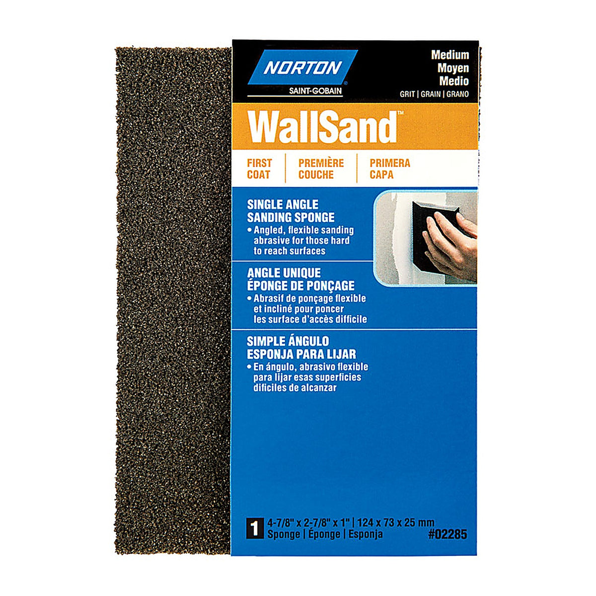 Norton 7660702285 WallSand 4.88 in. L x 2.88 in. W x 1 in. Medium Single Angle Sanding Sponge