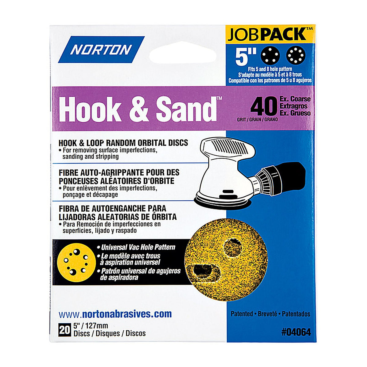 Norton 7660704064 Hook & Sand 5 in. Aluminum Oxide Hook and Loop A250/A290 Sanding Disc 40 Grit Extra Coarse