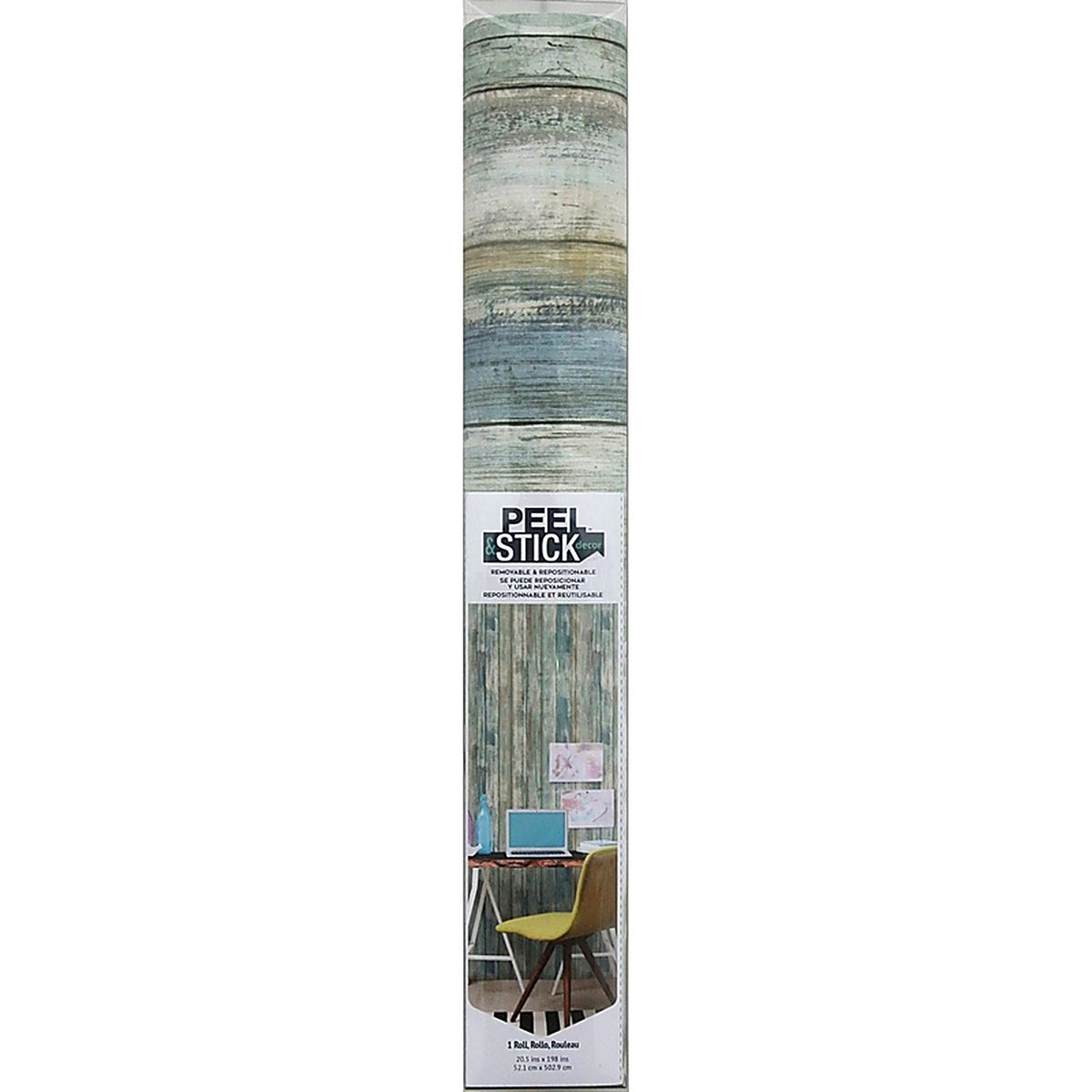 RoomMates - RMK9052WPZ - 20.5 In. H X 16.5 Ft. L Distressed Wood Blue Vinyl Peel and Stick Wallpaper