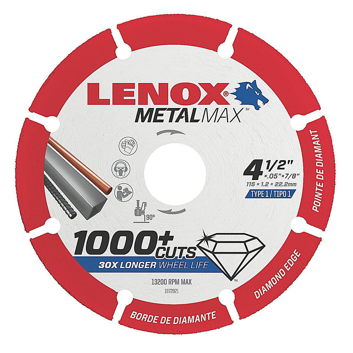 Lenox Tools 1972921 METALMAX Diamond Edge Cutoff Wheel, AG 4.5in. x 7/8in.