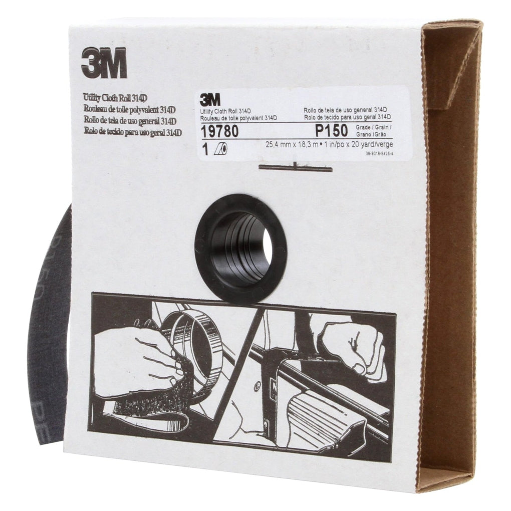 3M 19780 Utility Cloth Roll 314D, 1 inch x 20 yard, P150 Grit