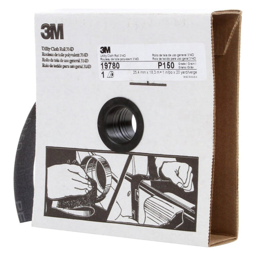 3M 19780 Utility Cloth Roll 314D, 1 inch x 20 yard, P150 Grit