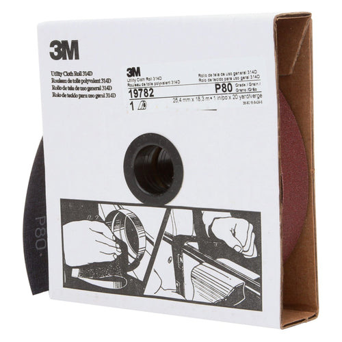 3M 19782 Utility Cloth Roll 314D, 1 inch x 20 yard, P80 Grit