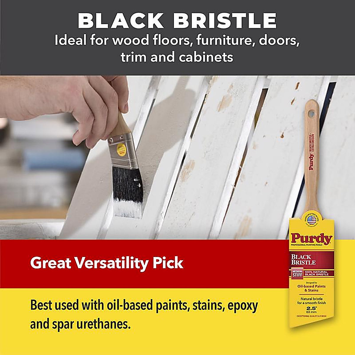 Purdy - 145400030 - Black Bristle Swan 3 In. Medium Stiff Flat Wall Brush