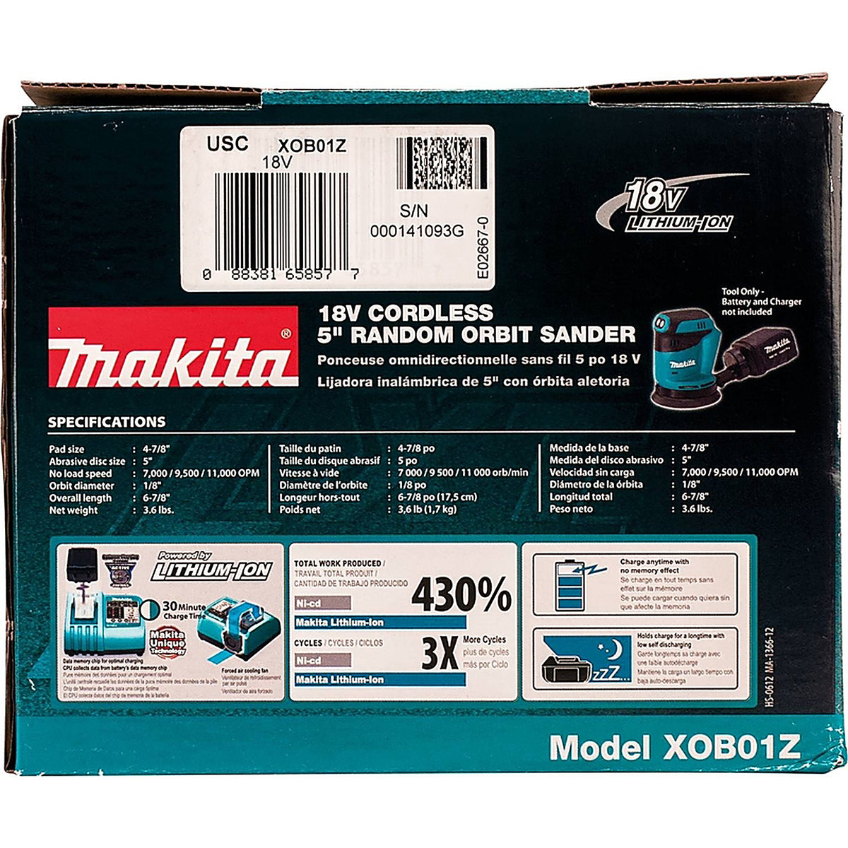 Makita - XOB01Z - 18V Lxt Cordless 5 In. Random Orbit Sander Tool Only