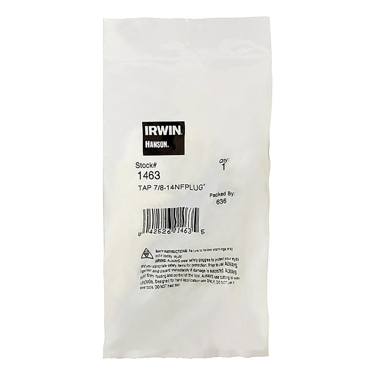 Irwin - 1463 - Hanson High Carbon Steel SAE Fraction Tap 7/8 In. 1 Piece