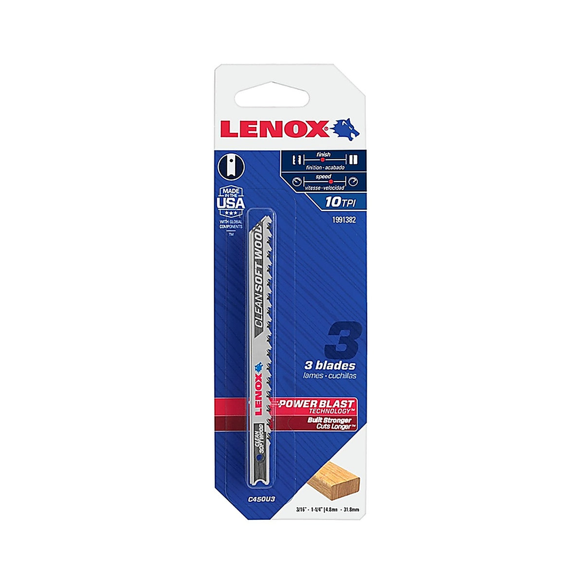 Lenox 1991382 4 in. Metal U-Shank Clean Wood Jig Saw Blade 10 TPI 3/Pack