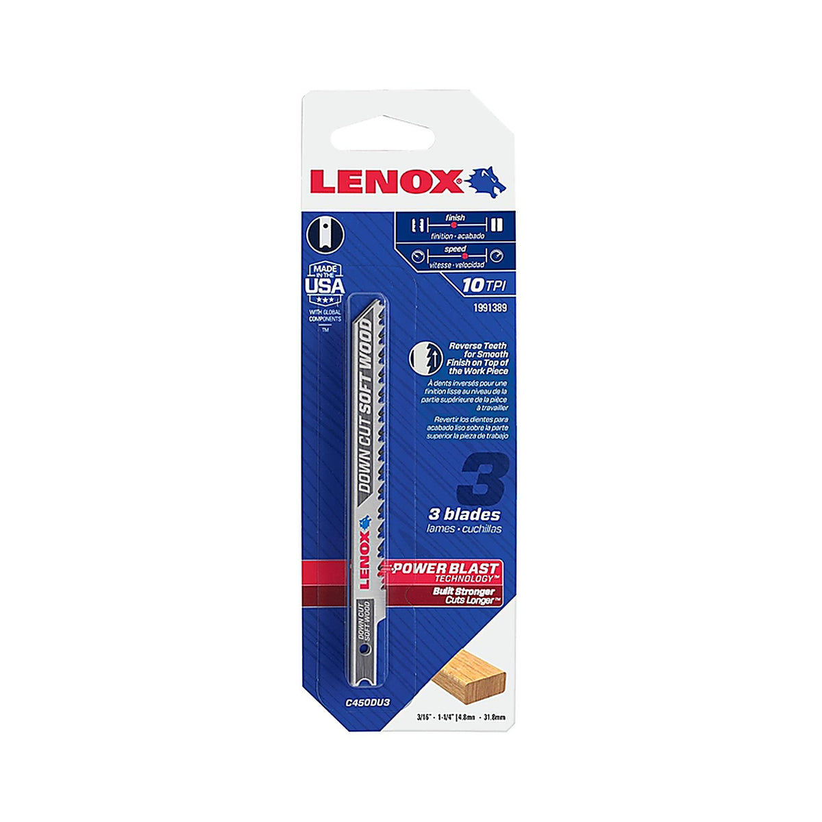 Lenox 1991389 4 in. Metal U-Shank Down Cut Jig Saw Blade 10 TPI 3/Pack