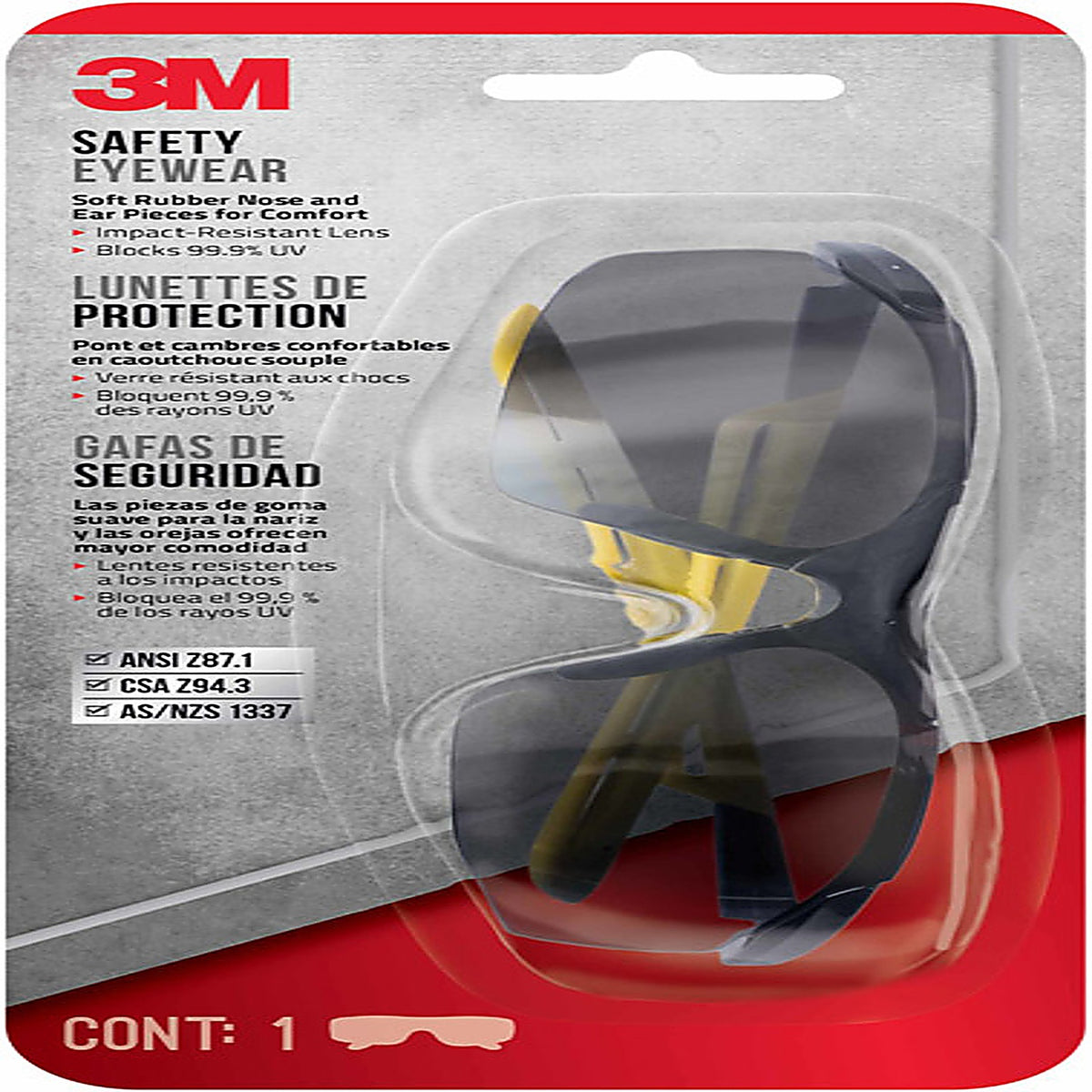3M 90210-HV6-NA Anti-Fog Classic/Sleek Safety Glasses Gray Lens Black/Yellow Frame 1/pc.