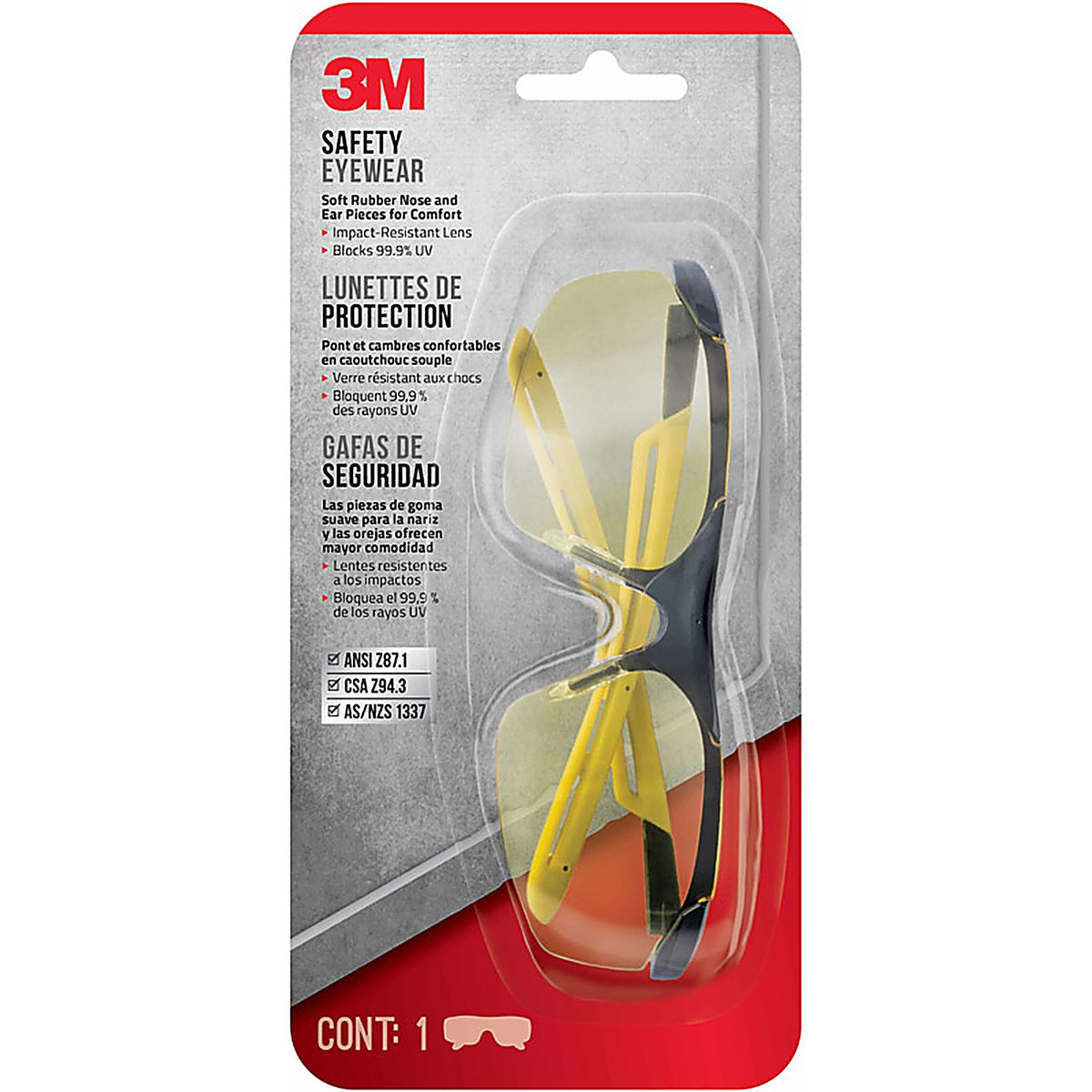 3M 90211-HV6-NA Anti-Fog Classic/Sleek Safety Glasses Amber Lens Black/Yellow Frame 1/pc.