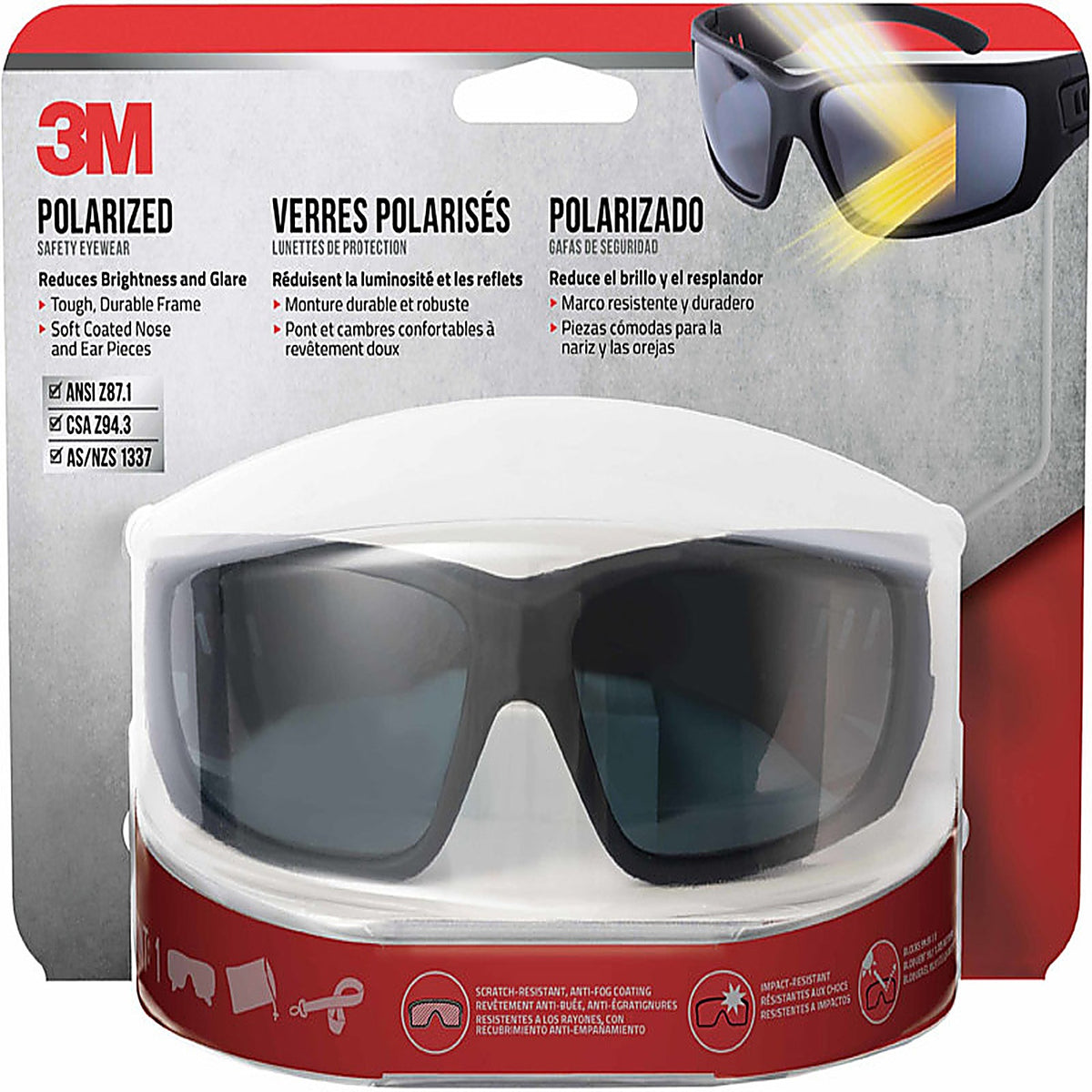 3M 90214-HZ4-NA Anti-Fog Polarized Modern/Sleek Impact-Resistant Safety Glasses Black Lens Black Frame 1/pc.