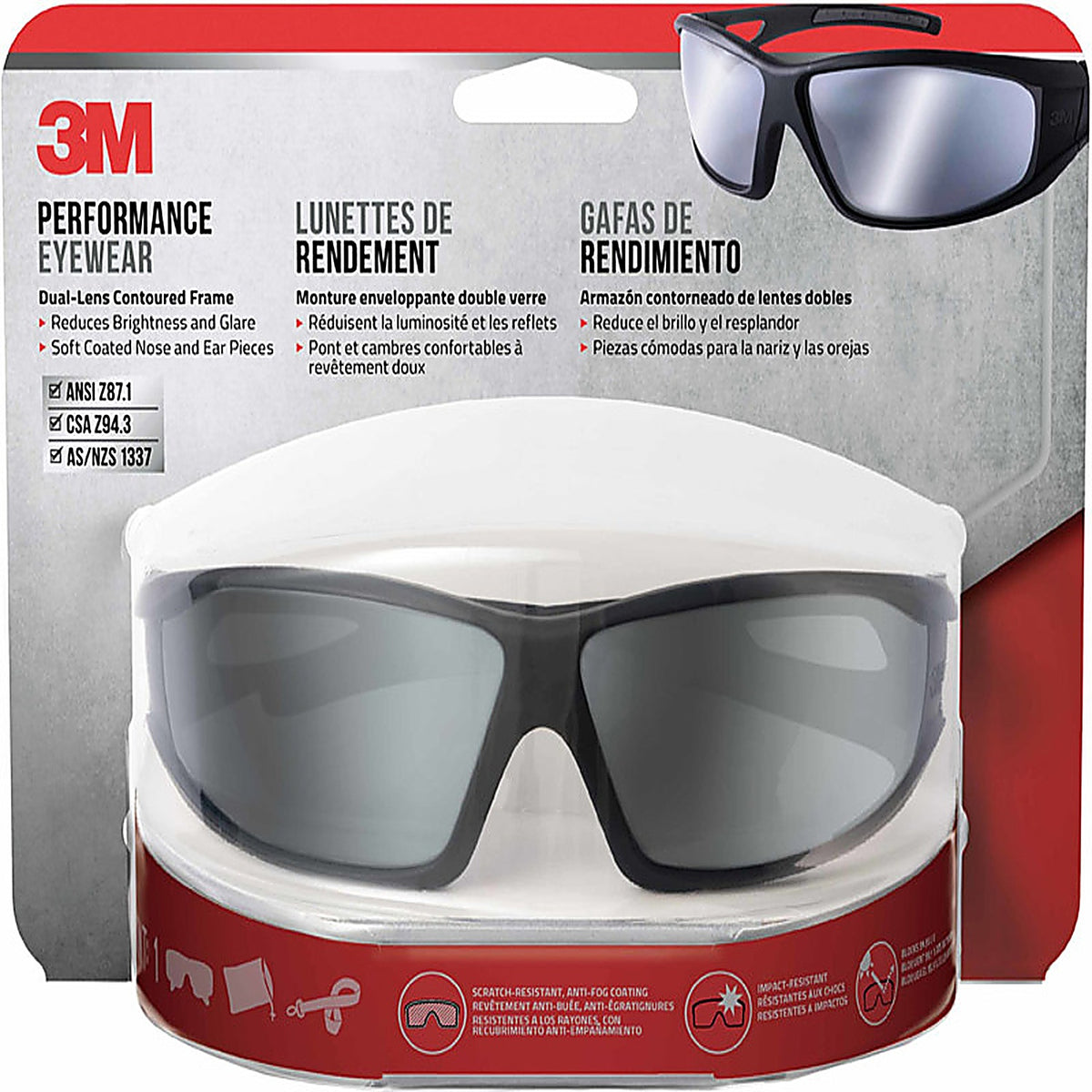 3M 90213-HZ4-NA Anti-Fog Modern/Sleek Impact-Resistant Safety Glasses Silver Mirror Lens Black Frame 1/pc.