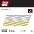 Grip-Rite GR408HG1M 3 in. 11 Ga. Angled Strip Framing Nails 21 deg. Ring Shank 1000/Pack