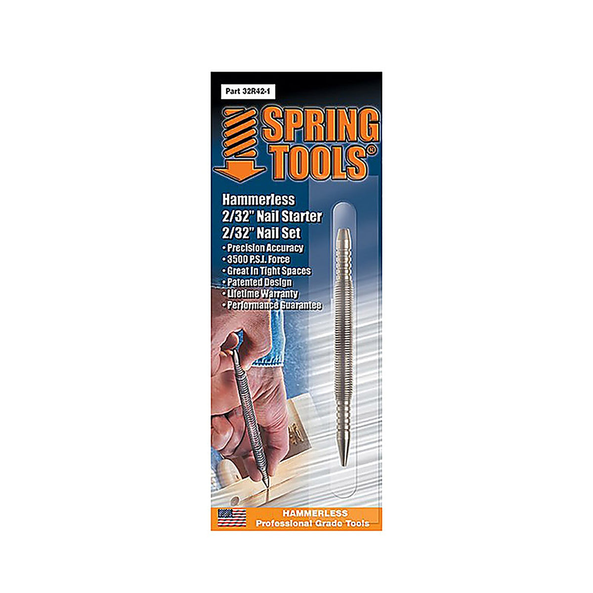 Spring Tools - 32R42-1 - 2/32 In. Hammerless Nail Starter and Nail Set 1 Piece