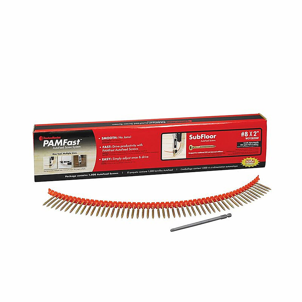 FastenMaster SD-28-WCYZ8200F PAMFast No. 8 x 2 in. L Star Yellow Zinc Collated Subfloor Screws 1000/Pack