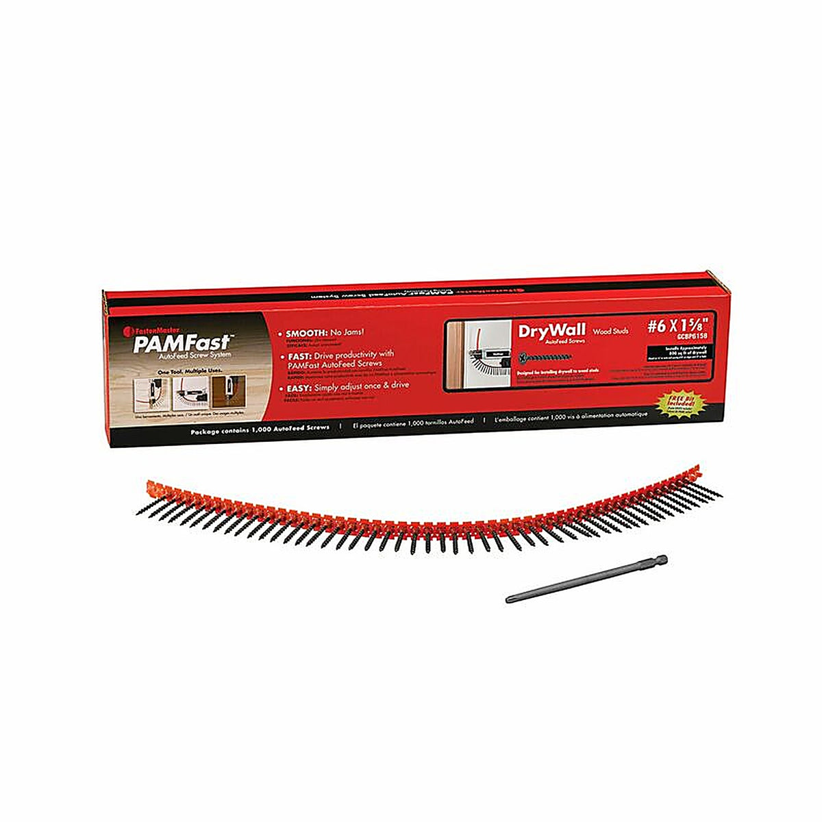 FastenMaster SD-28-GCBP6158 PAMFast No. 6 x 1-5/8 in. L Phillips Collated Drywall Screws 1000/Pack