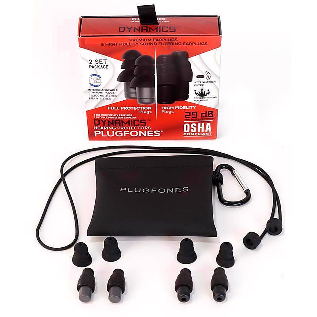 Plugfones - PHFP-B - Dynamics 29 Db Nylon/Silicone/Soft Foam Tri-Flange Hearing Protector Black/Gray 2 Pair