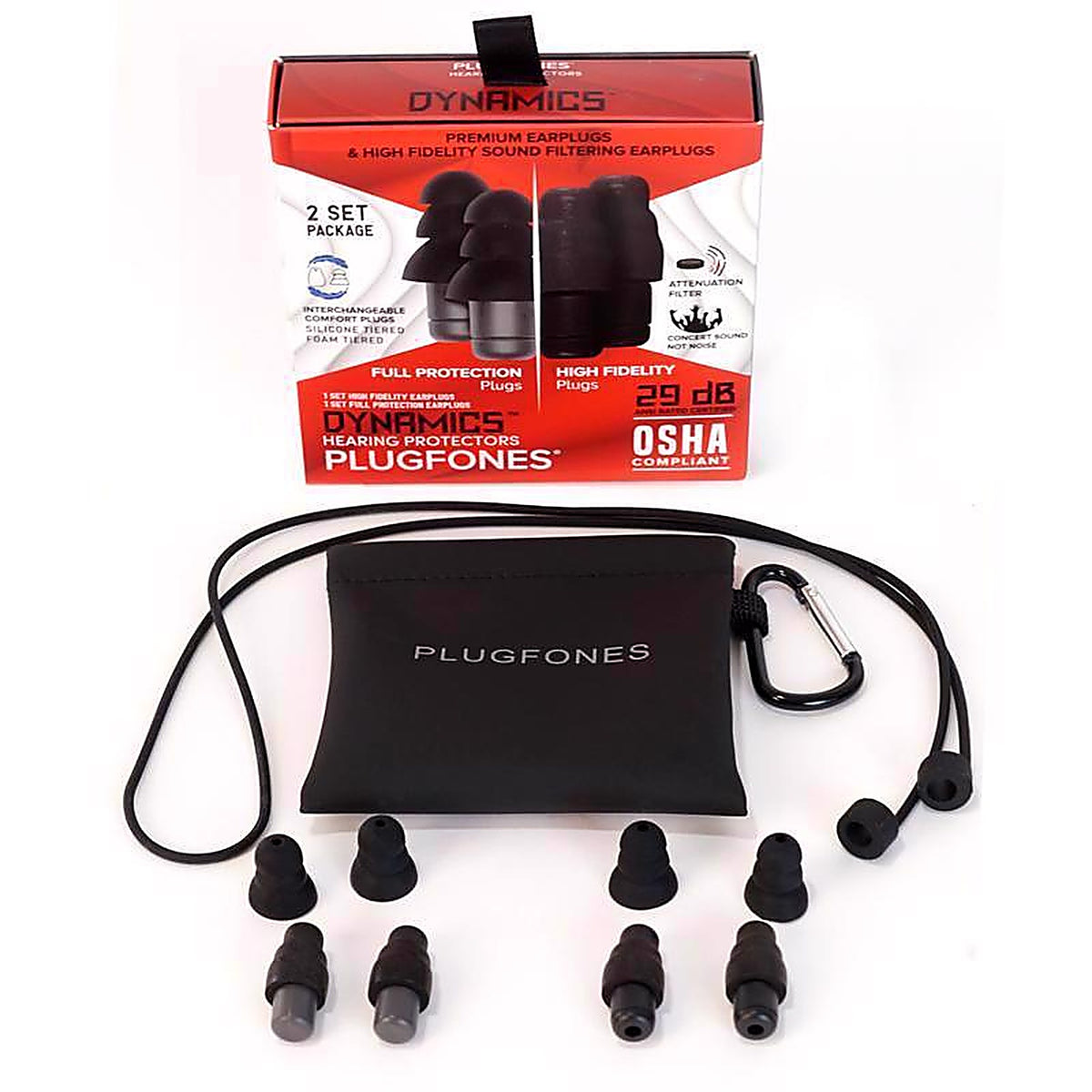 Plugfones - PHFP-B - Dynamics 29 Db Nylon/Silicone/Soft Foam Tri-Flange Hearing Protector Black/Gray 2 Pair