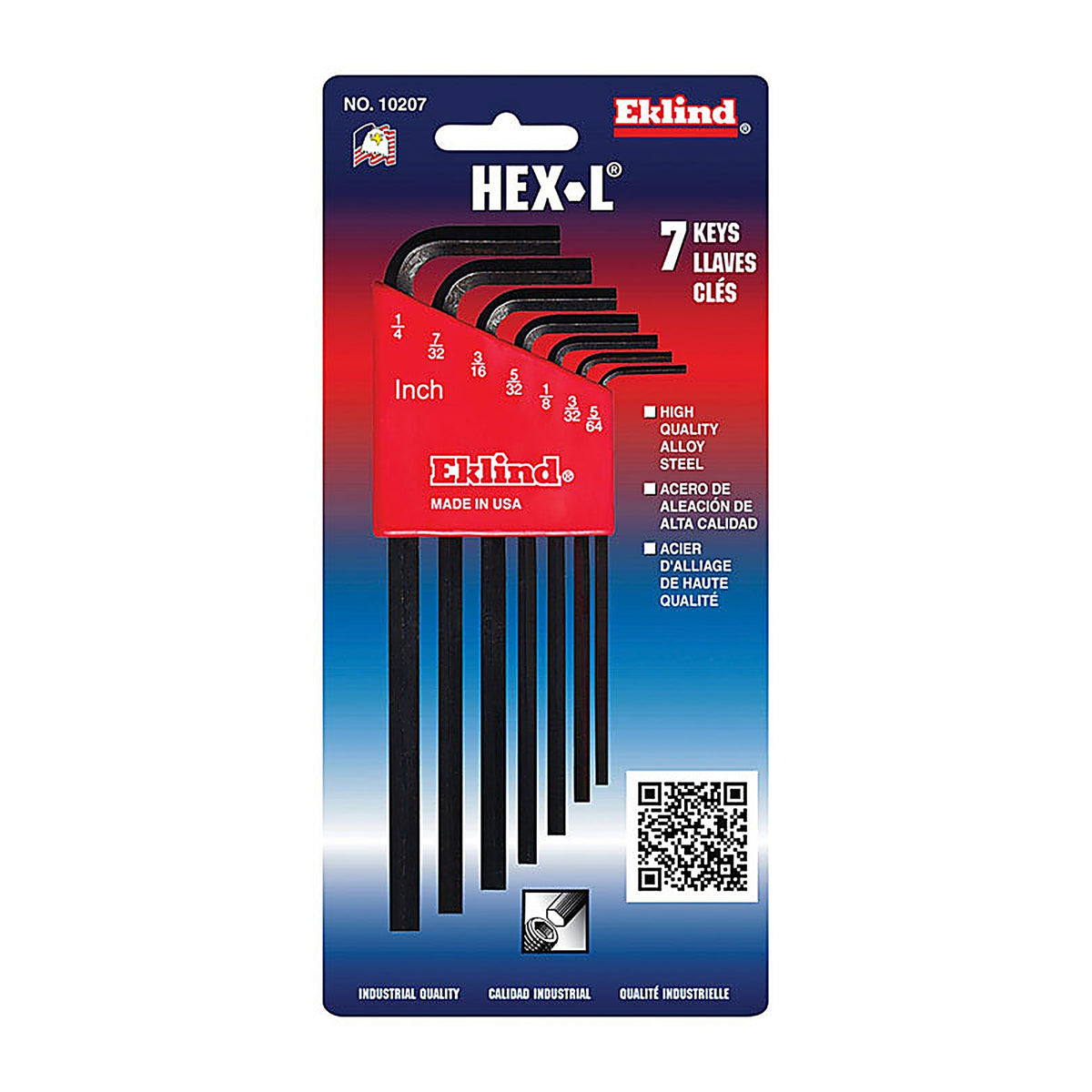 Eklind Tool 10207 Hex-L 5/64in. to 1/4in. SAE L-Handle Hex Key Set 7/pc.