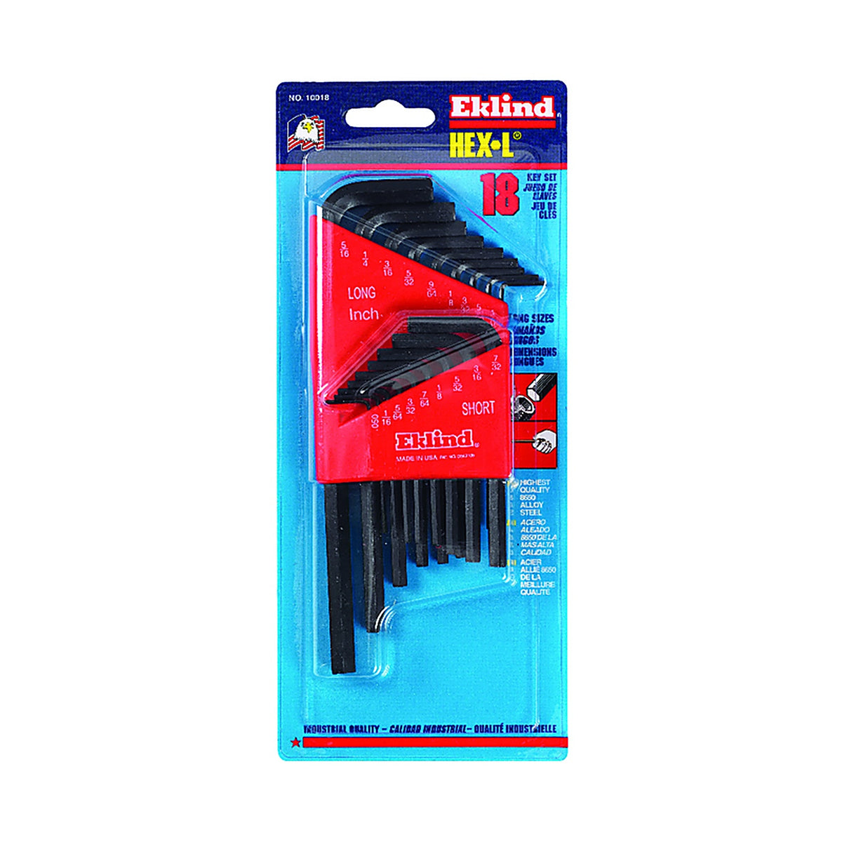 Eklind Tool 10018 Hex-L .050in. to 5/16in. SAE Long & Short Arm Hex L-Key Set Multi-Size in. 18/pc.