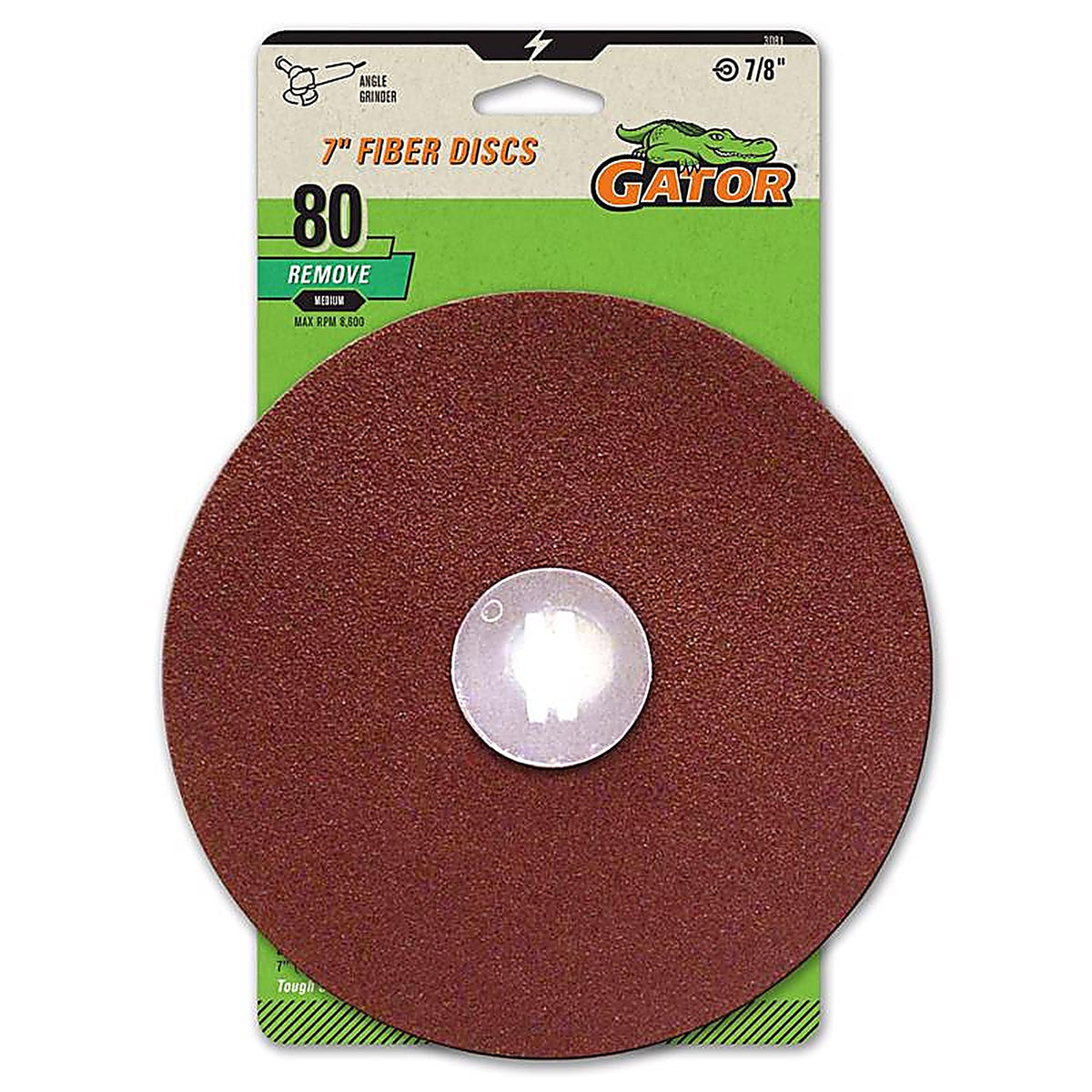 Gator - 3081 - 7 In. Aluminum Oxide Center Mount Fiber Disc 80 Grit Coarse 3 Pack