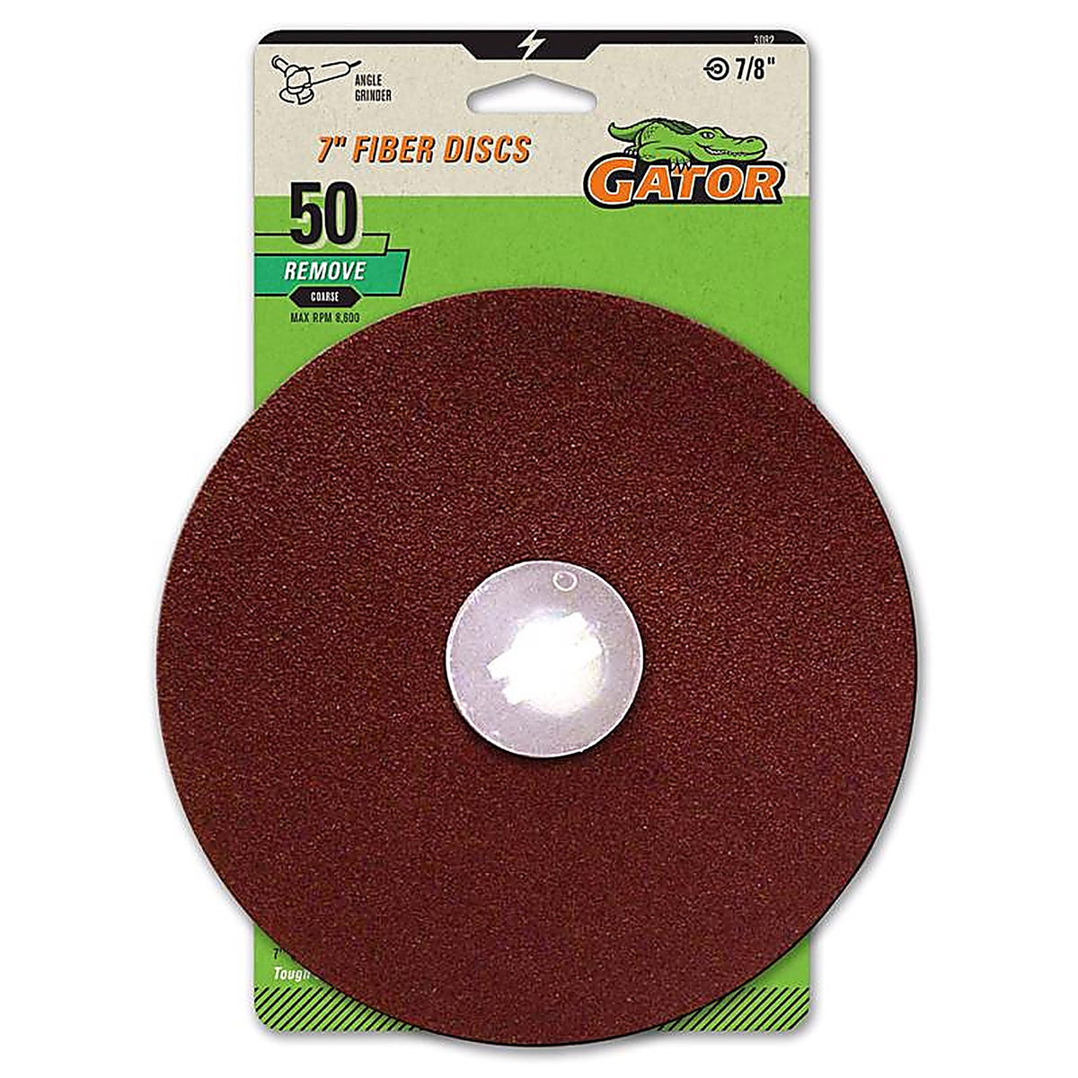 Gator - 3082 - 7 In. Aluminum Oxide Center Mount Fiber Disc 50 Grit Coarse 3 Pack
