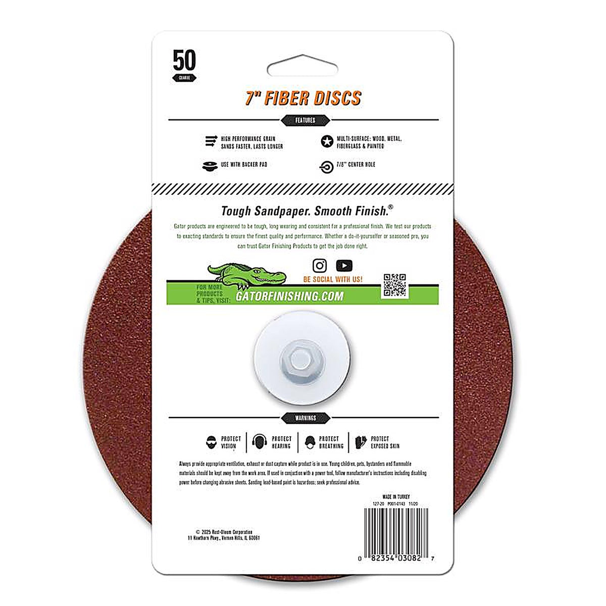 Gator - 3082 - 7 In. Aluminum Oxide Center Mount Fiber Disc 50 Grit Coarse 3 Pack