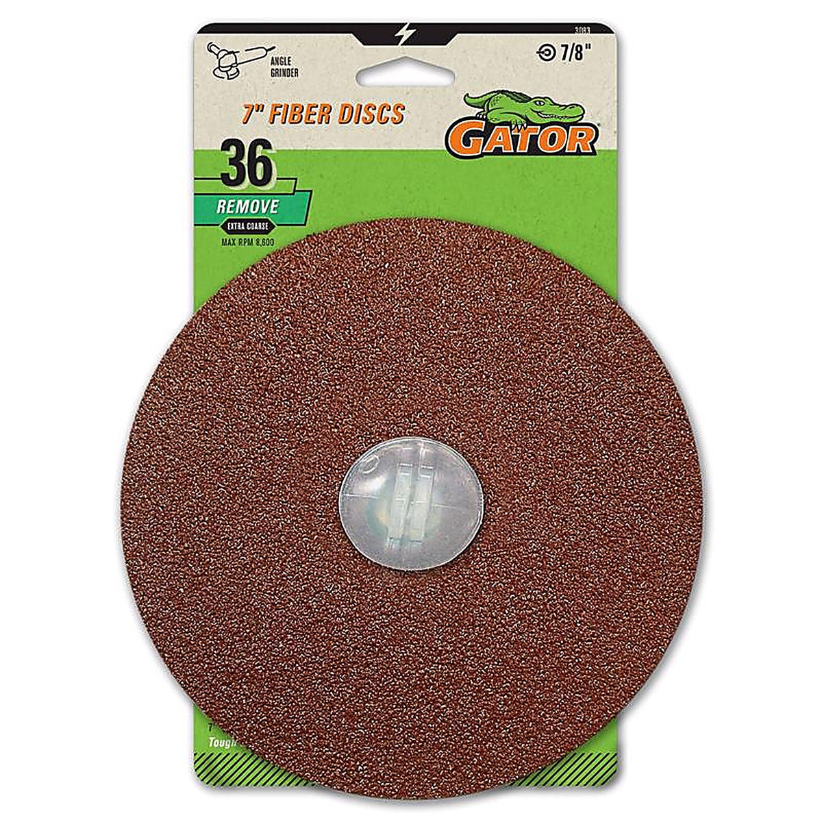 Gator - 3083 - 7 In. Aluminum Oxide Center Mount Fiber Disc 36 Grit Extra Coarse 3 Pack