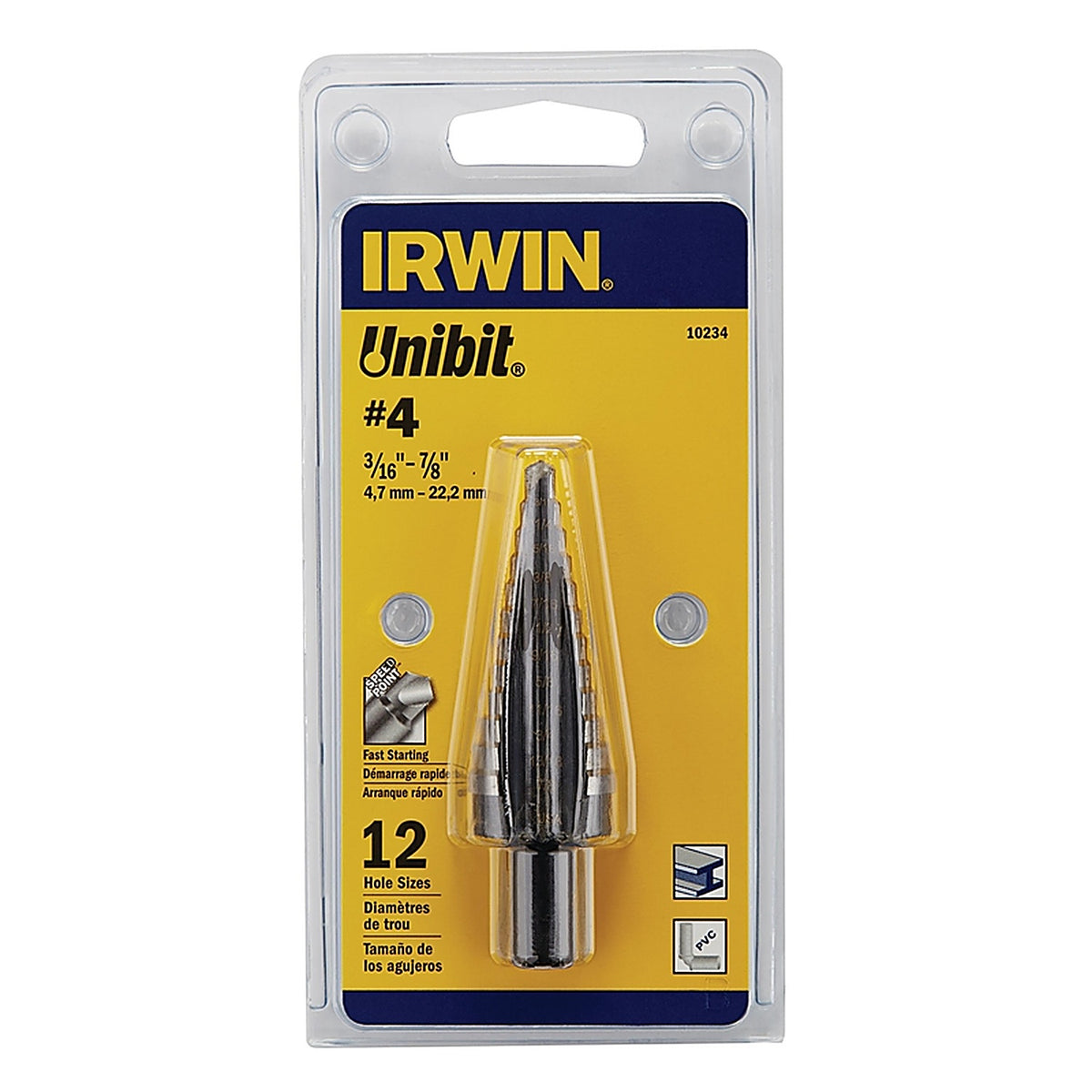 Irwin 10234 Unibit 3/16 to 7/8 in. x 6 in. L High Speed Steel Step Drill Bit 1/pc.