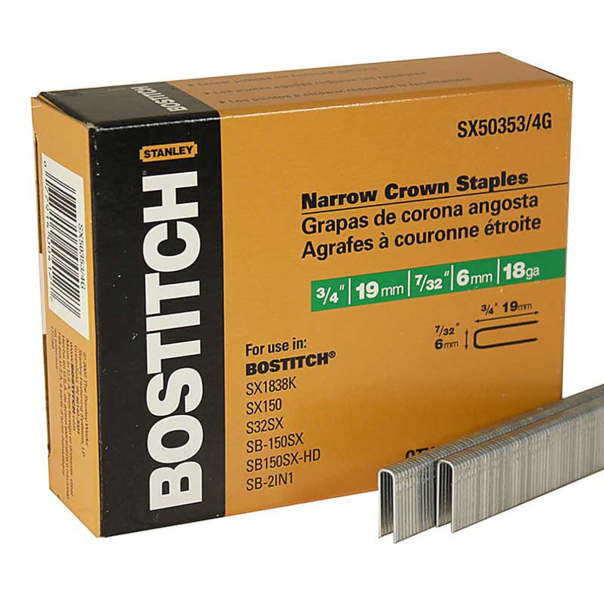 Stanley Bostitch SX50353/4G 7/32 in. W x 3/4 in. L 18 Ga. Narrow Crown Caps and Staples 5000/Pack