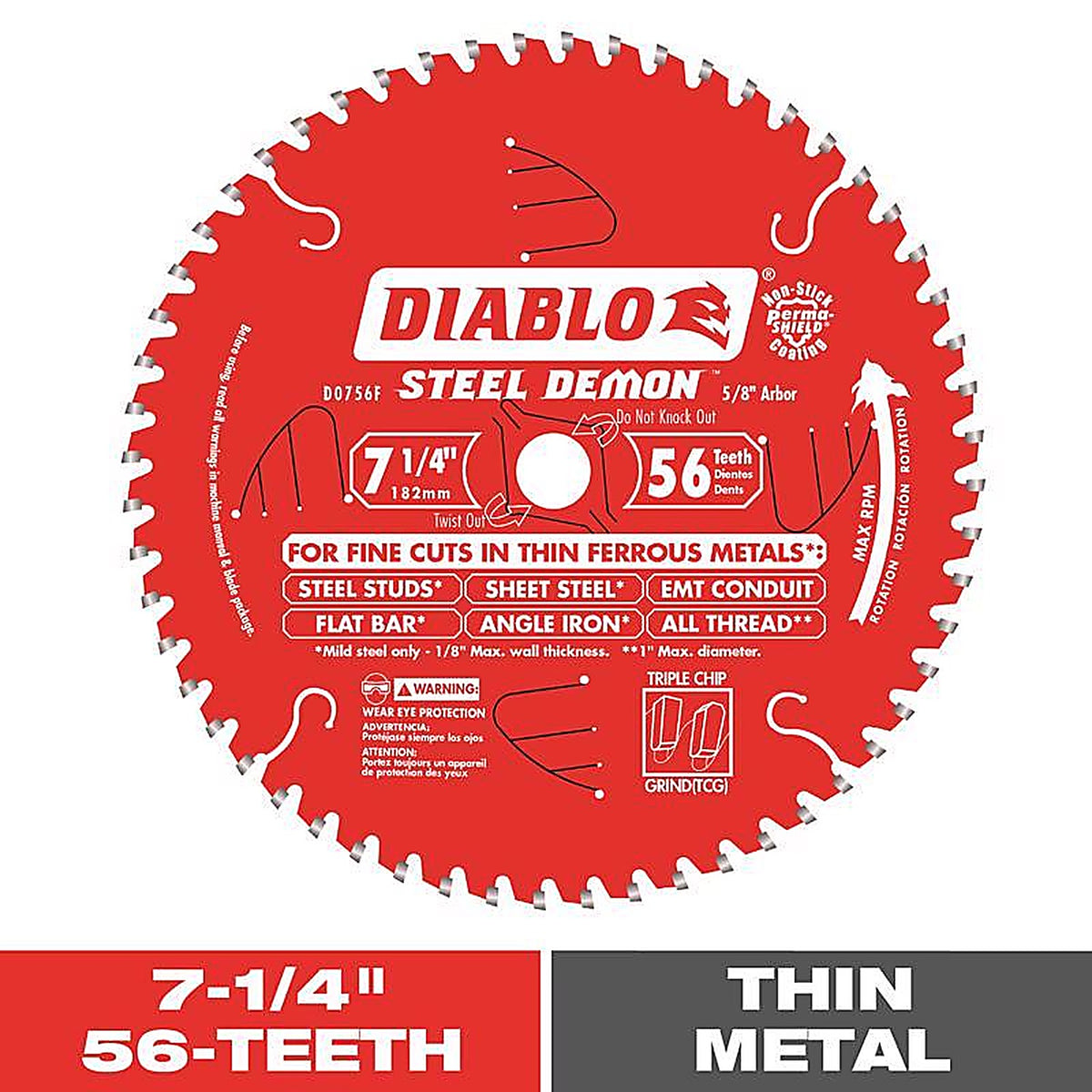Diablo D0756F Steel Demon 7-1/4 in. D X 5/8 in. TiCo Hi-Density Carbide Circular Saw Blade 56 teeth 1 pk