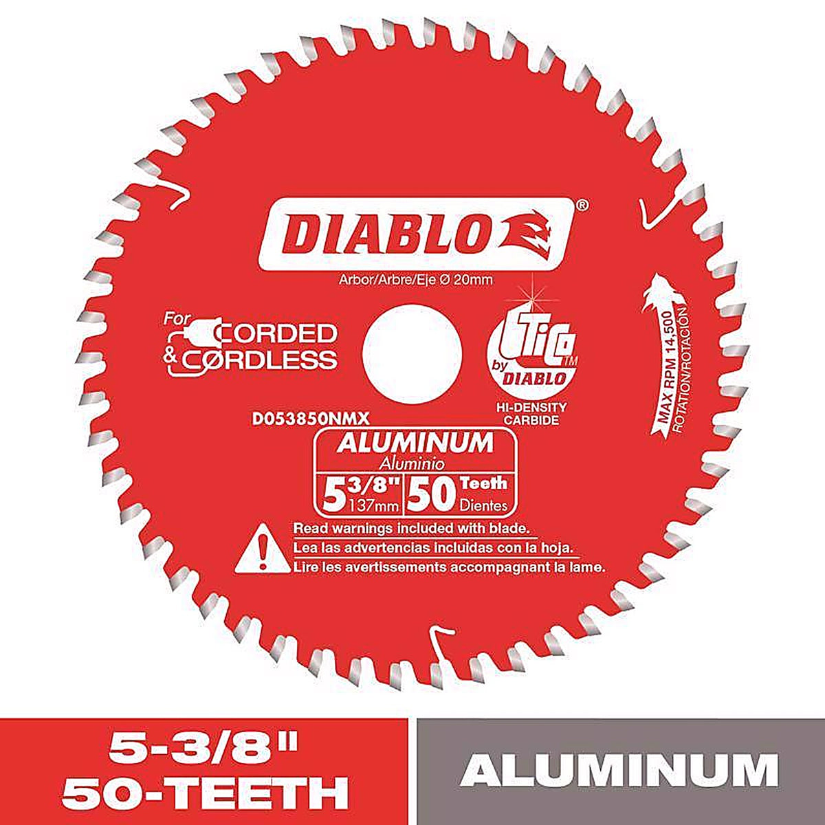 Diablo - D053850NMX - 5-3/8 In. D X 20 MM Tico Hi-Density Carbide Circular Saw Blade 50 Teeth 1 Pack