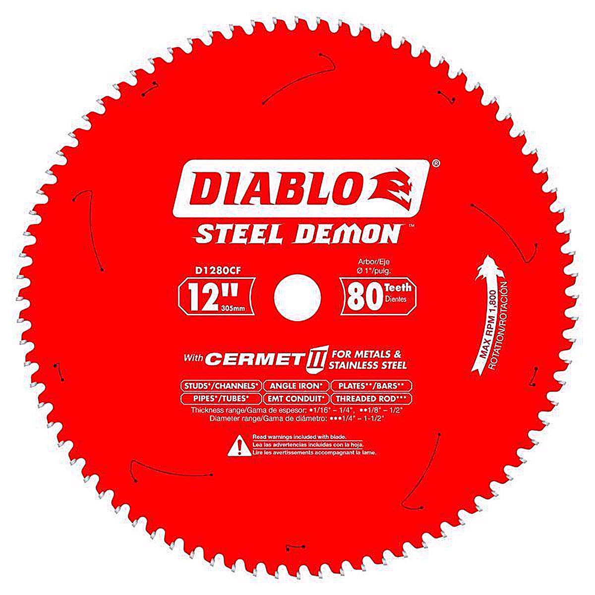Diablo - D1280CF - Steel Demon 12 In. D X 1 In. Cermet Cermet Metal Saw Blade 80 Teeth 1 Pack
