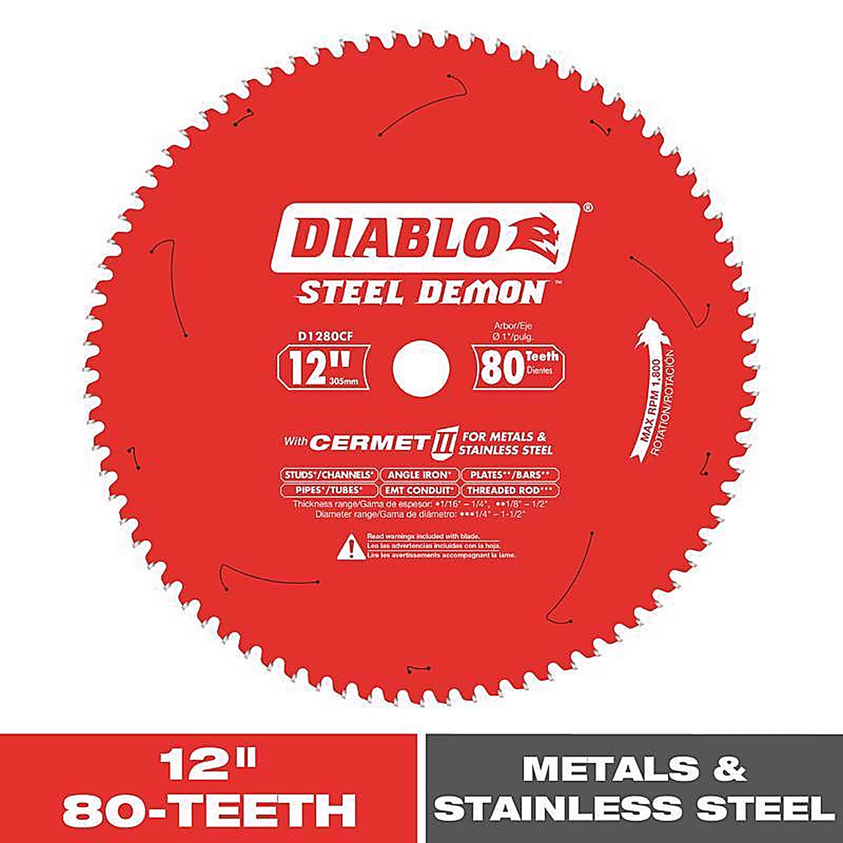 Diablo - D1280CF - Steel Demon 12 In. D X 1 In. Cermet Cermet Metal Saw Blade 80 Teeth 1 Pack