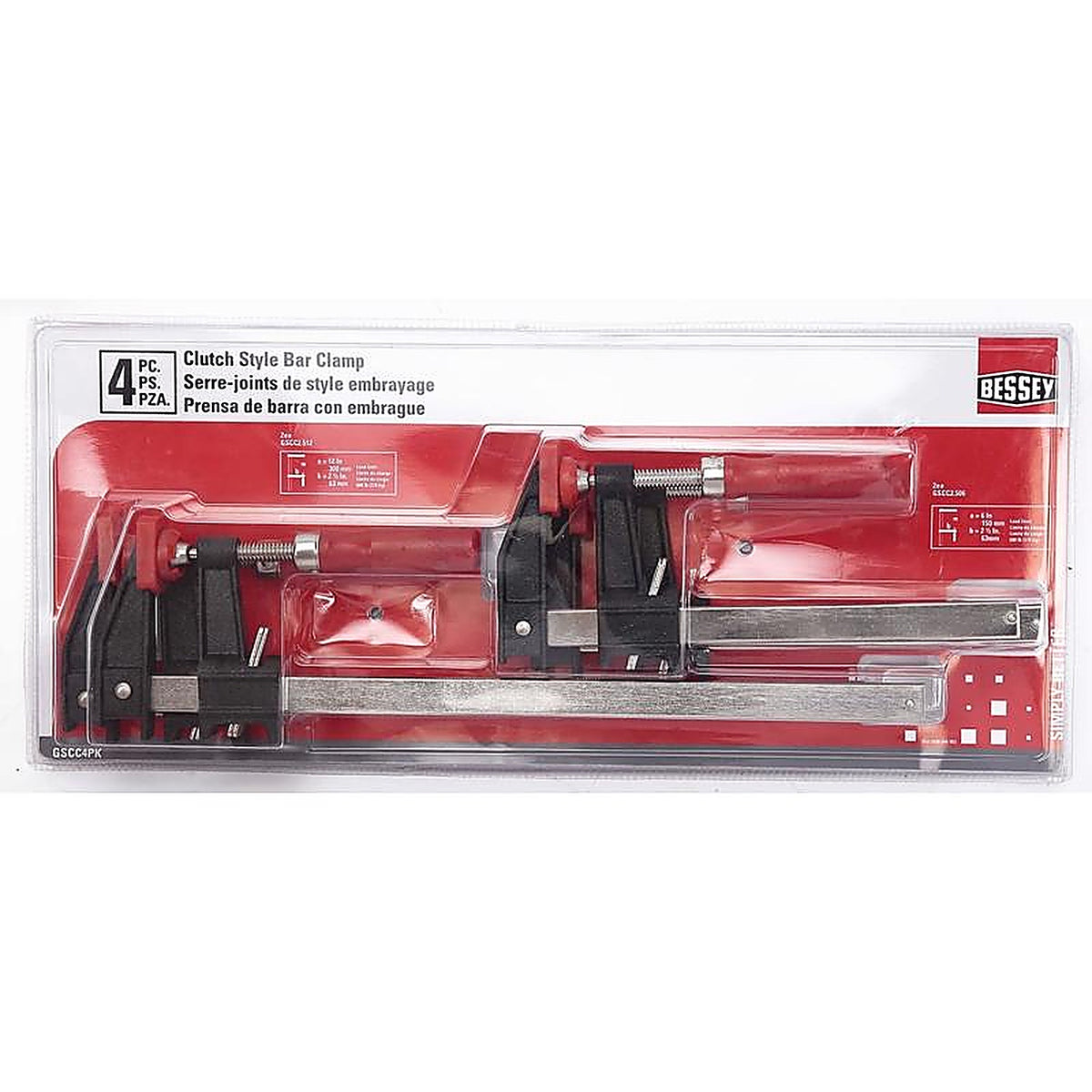 Bessey GSCC4PK Clutch Style Bar Clamp Set 600 lb.