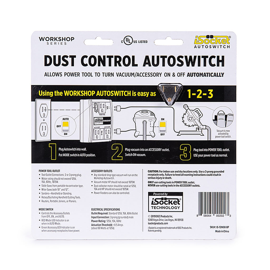 I-Socket - IS-12W00-BX - Autoswitch Workshop Dust Control Switch Black 1 Pack