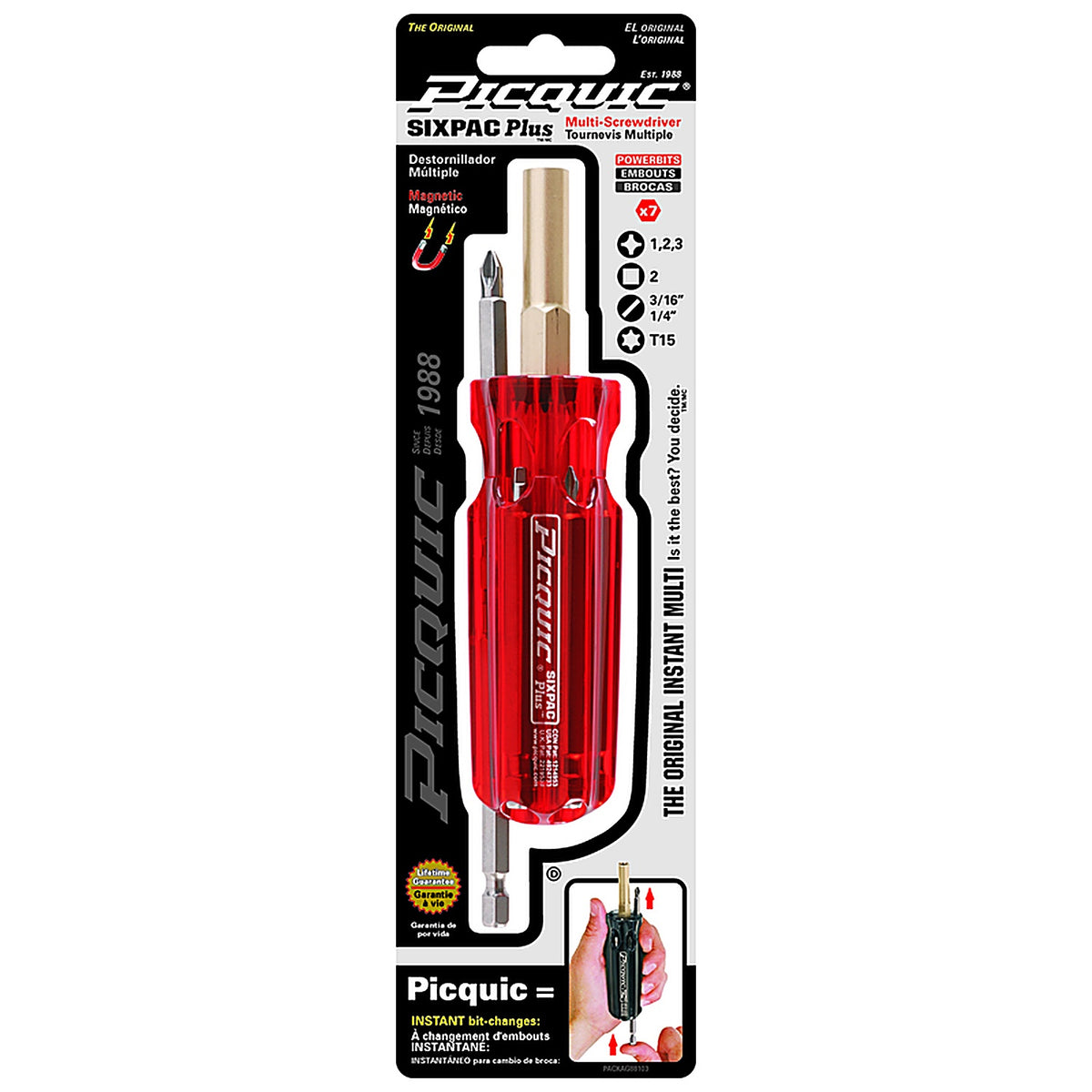Picquic - 88103 - Sixpac Plus Multi-Bit Screwdriver 6 In. 7 Piece