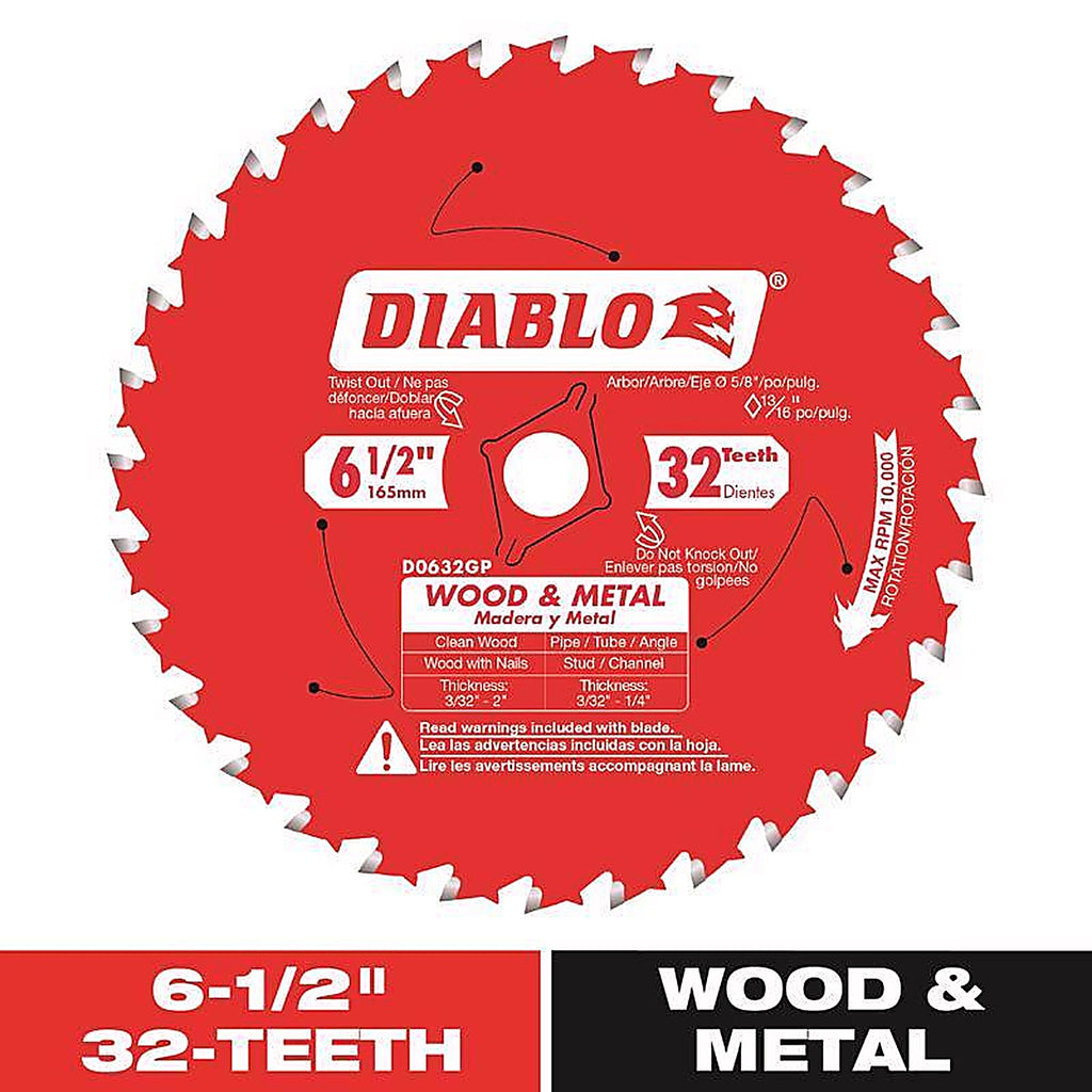 Diablo D0632GPX 6-1/2 in. D X 5/8 in. S Carbide Wood and Metal Saw Blade 32 teeth 1 pk