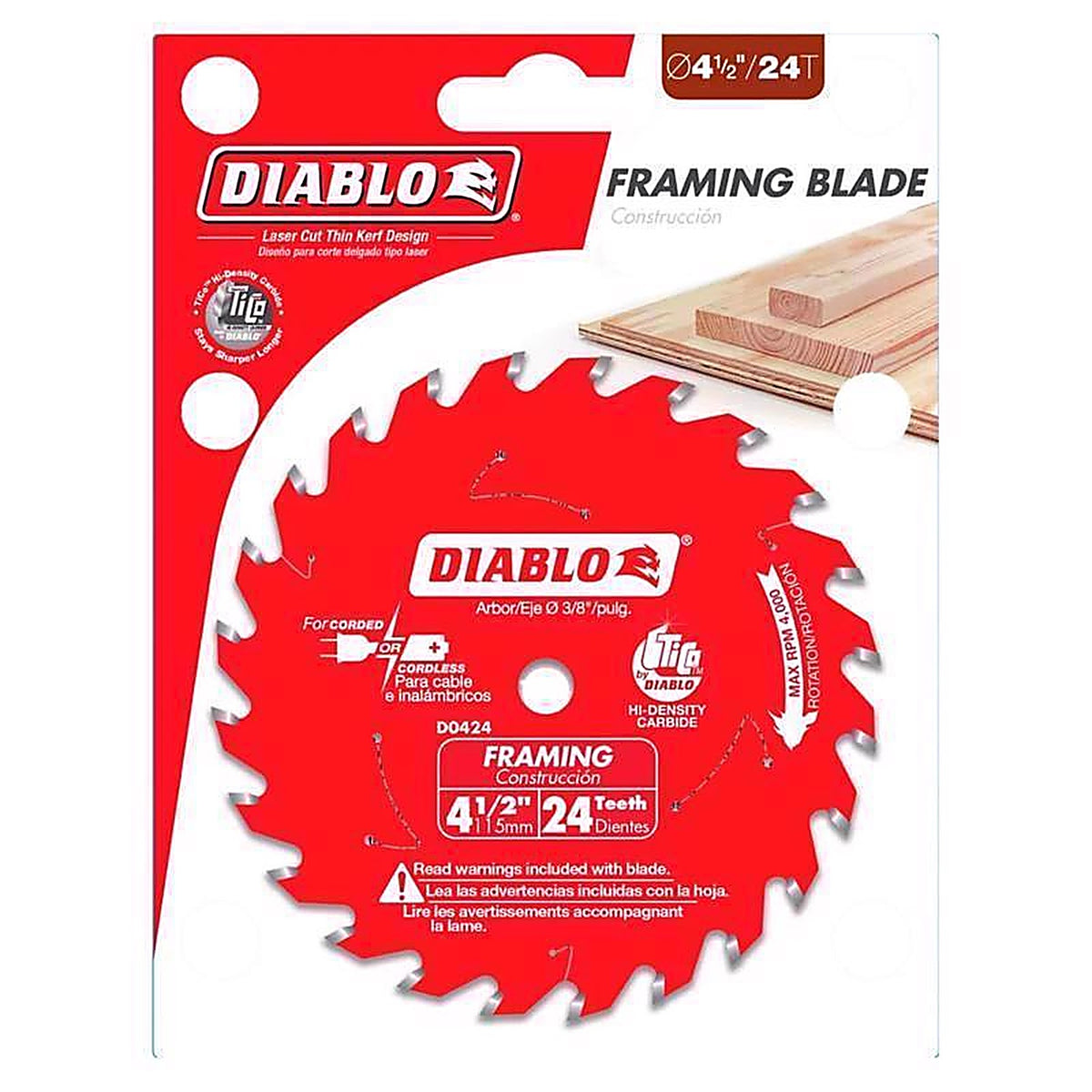 Diablo D0424X 4-1/2 in. D X 3/8 in. S Carbide Framing Saw Blade 24 teeth 1 pk