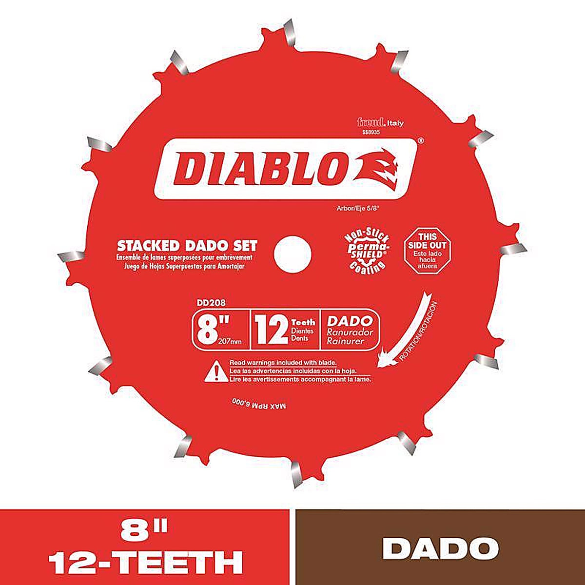 Diablo DD208H 8 in. D X 5/8 in. TiCo Hi-Density Carbide Stacked Dado Saw Blade Set 12 teeth 1 pk