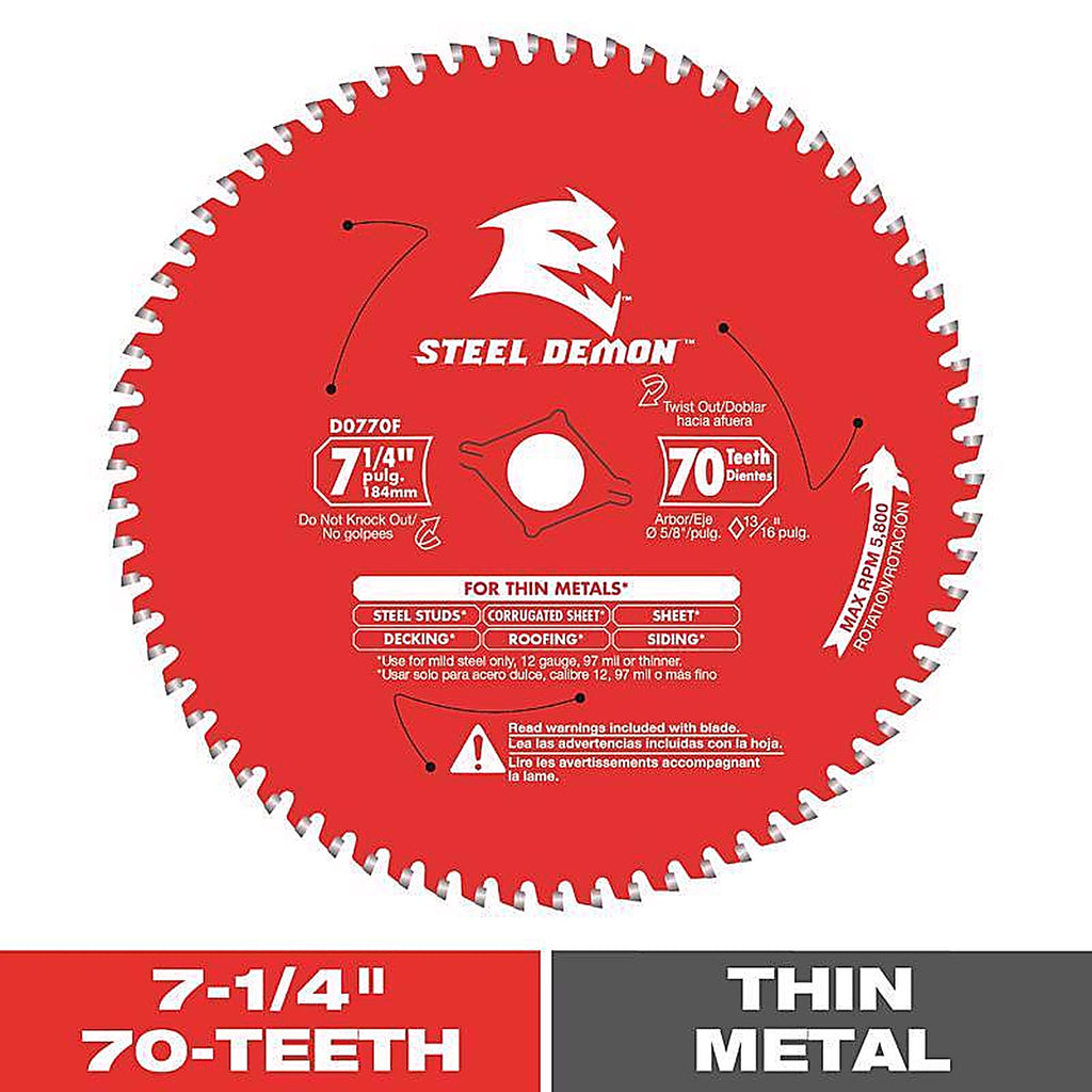 Diablo D0770FA Steel Demon 7-1/4 in. D X 5/8 in. S Carbide Ferrous Metal Saw Blade 70 teeth 1 pc