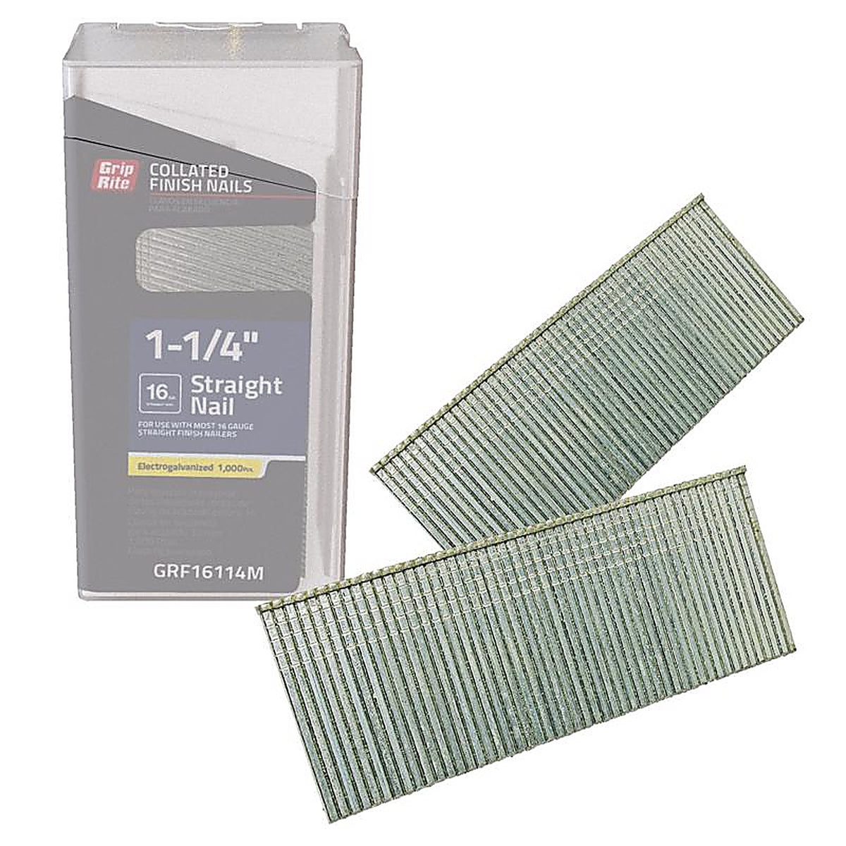 Grip-Rite GRF16114M 1-1/4 in. 16 Ga. Straight Strip Finish Nails Smooth Shank 1000/Pack
