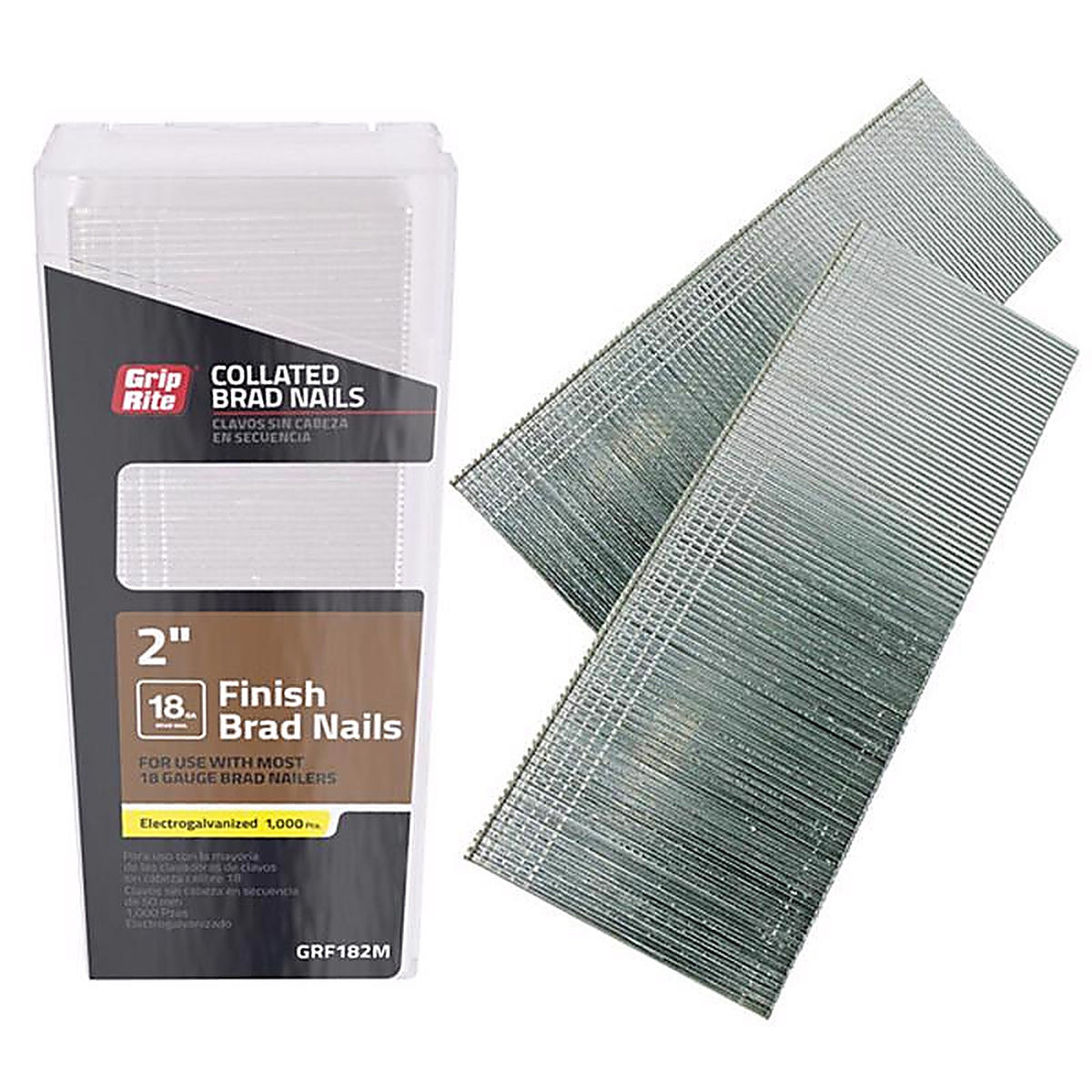 Grip-Rite GRF182M 2 in. 18 Ga. Straight Strip Brad Nails Smooth Shank 1000/Pack