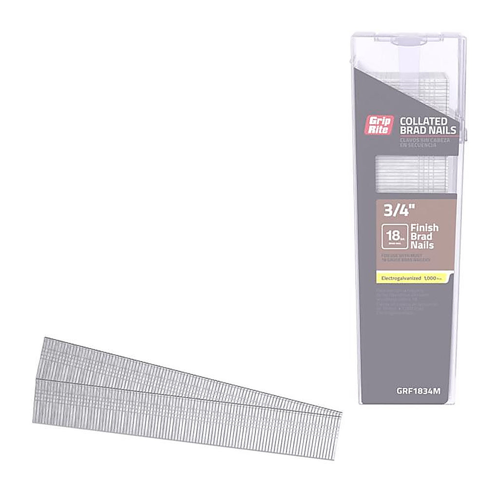 Grip-Rite GRF1834M 3/4 in. 18 Ga. Straight Strip Brad Nails Smooth Shank 1000/Pack