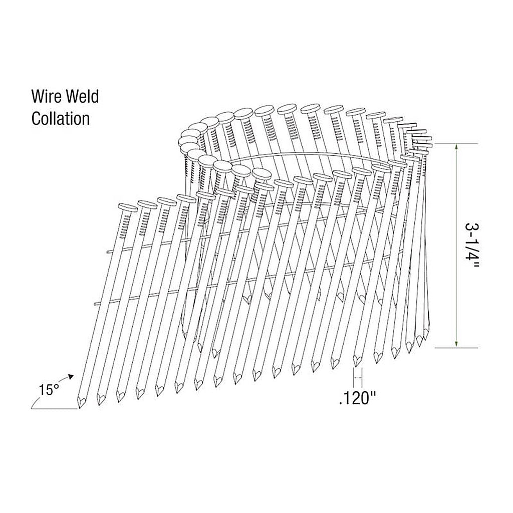 Grip-Rite GRC12PD 3-1/4 in. 11 Ga. Angled Strip Framing Nails 15 deg. Smooth Shank 2500/Pack