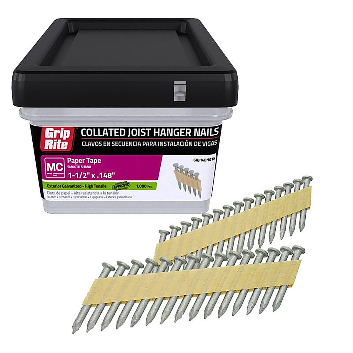 Grip-Rite GRJH4DHG1M 1-1/2 in. 9 Ga. Angled Strip Joist Hanger Nails 33 deg. Smooth Shank 1000/Pack
